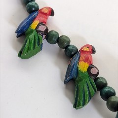 Vintage Estate Teal Wooden Beaded Parrot Tribal Boho Ethnic Tropical Necklace