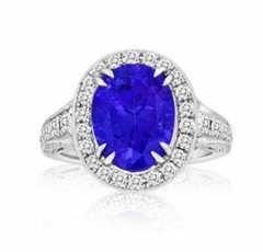 LARGE 3.51CT DIAMOND & AAA TANZANITE 14KT WHITE GOLD 3D FILIGREE ENGAGEMENT RING