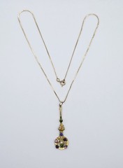 Antique Edwardian Suffragette Lavalier Pendant Necklace 14K Gold Filled Chain