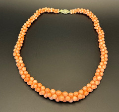 Vintage Heavy Chunky Orange Coral Bead Necklace 16” 10K Gold Clasp 41g Estate