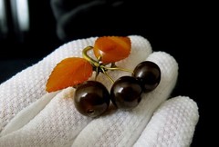 Vintage Baltic Amber Grapes Brooch USSR Gold Plated Pin