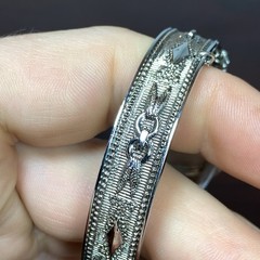 Whiting & Davis Intaglio Lily Flower Cameo Silvertone Hinged Bracelet Mesh Bags