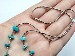 Vintage Liquid Silver Sterling Turquoise Chunk Beaded Southwestern Necklace