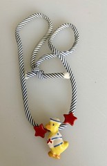 Flying Colors Duck Necklace Ceramic Vintage Signed Handmade Nautical Stars
