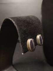 Antique Taxco Sterling Silver Purple Goldstone Gemstone Earrings .5 Inches 10…