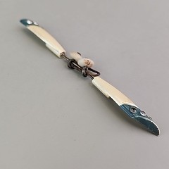 Vintage Celluloid Jabot Brooch Rhinestones Stick Pin 4.25″