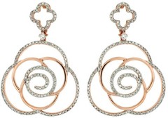 1.03CT DIAMOND 14KT ROSE GOLD 4 LEAF CLOVER FLOWER MULTI SWIRL HANGING EARRINGS