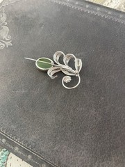 Vintage Sorrento Sterling Silver Pin Filigree Brooch Green Stone