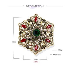 Vintage Rhinestone Snowflake Flower Brooch Pin for Women Girls Fashion Red Gr…