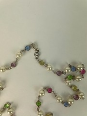 VTG. 1960s AUSTRIAN Multicolored Crystal Bezel Set Faux Pearl Necklace 35 in USA