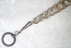 Vintage 925 Sterling Silver Chainmaille Pearl Viking Dragon Tail Toggle Bracelet