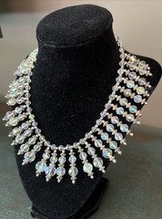 VINTAGE 1960’s AURORA BOREALIS CRYSTAL BIB COLLAR NECKLACE MCM STATEMENT PIECE