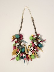 Vintage Festive Colorful Chunky Beaded Plastic & Wood Statement Charm Necklace