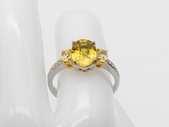 $9000 4ct Yellow Sapphire FANCY INTENSE YELLOW VS Diamond 18k White Gold Ring