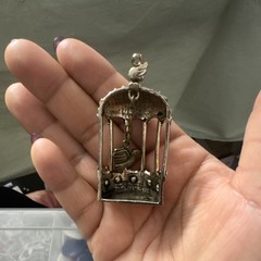 Vintage Gold Birdcage Charm Pendant with Bird and Rhinestone Accents