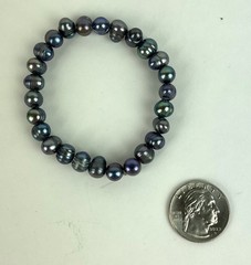 Vintage 90s expandable freshwater cultured pearl Bracelet blue/silver