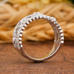 14K Gold Plated 925 Silver Moissanite Floral Band Engagement & Anniversary Ring