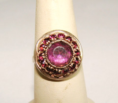 Art Deco Dainty Sterling Silver Adjustable Simulated Amethyst Glass Halo Ring 7