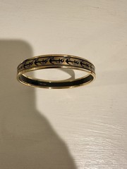 Vintage Hermes Bangle Bracelet Black Gold Enamel Anchor Gold Rim Size 70 w/ Box