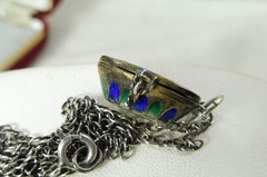 Deco Silver Gilt 800 Egyptian Revival Enamel Moses Basket Locket Pendant 1920s