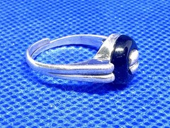 A18 Unique Adjustable 835 Silver Ring Size 7 est 1950s Black Onyx (925) Germany