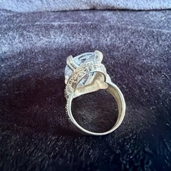 Vtg Sterling Silver Ring .925 Sz 6.5 Marquis Clear Stone Cocktail Statement