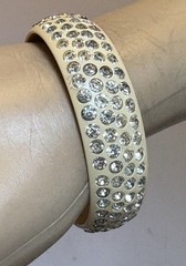 1920s Antique Celluloid Rhinestone Flapper Sparkle Bangle wide 4-row SMALL 6.5″