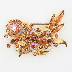 Juliana D&E AB Rhinestone Venus Flame Floral Brooch Pitman Book Piece 1960s