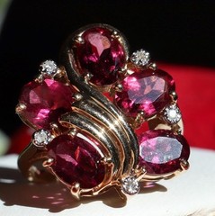 14k yellow gold ring 4.00ct rhodolite garnet diamond sz 5.25 vintage 4.95g N3511
