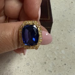 Antique Vintage Art Deco 3.20 Ct Blue Sapphire Promise Ring 14K Yellow Gold Over