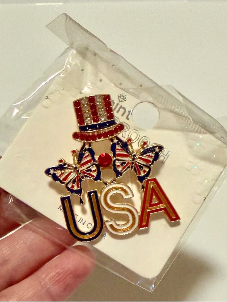 Mint Red White Blue USA Patriotic Brooch