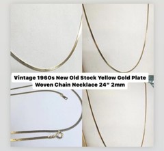 Vintage New Old Stock Yellow Gold Plate Woven Chain Necklace 24” 2mm