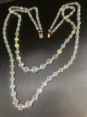 Aurora Borealis Crystal Necklace 2 Strand 25″ 31″ Vintage Chain Strung GF Clasp