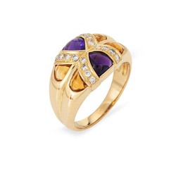 80s Portuguese Ring Amethyst Citrine Diamond 19k Yellow Gold Sz 6.5 Fine Jewelry