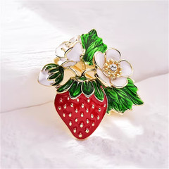 Floral Strawberry Brooch Golden-Plated Zinc Alloy Rhinestone Accents