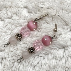 Red Pink Glass Earring Lot of 3 Pairs Dangle Drop