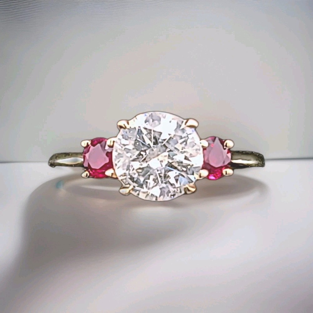 14K Yellow Gold Engagement Three Stone Ring 1.64CT.Natural Round Cut Diamond