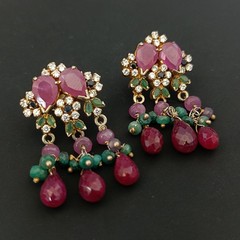 Vintage Boho Luxe Chandelier Earrings Maximalist Floral Ruby Rococo Style Opera