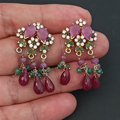 Vintage Boho Luxe Chandelier Earrings Maximalist Floral Ruby Rococo Style Opera