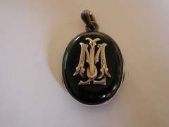 ANTIQUE VICTORIAN SILVER MONOGRAM M MOURNING LOCKET PENDANT PHOTO CHARM