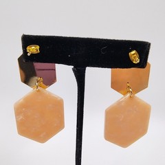 Vintage Boho Chic Geometric Earrings Dangle Lot of 4 Pink White Marbled Resin