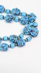 Miriam Haskell Venetian Pinched Art Glass Necklace And Earrings Blue Gold Swirl