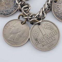 Vintage Coins From Around the World Charm Bracelet Souvenir 1924 to 1956 7.5″
