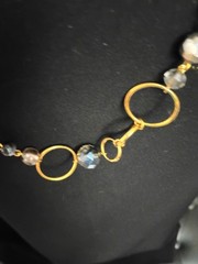 VTG Cookie Lee 32″ Chain Necklace Earring Jewelry Set Gold Rings Brown Accents