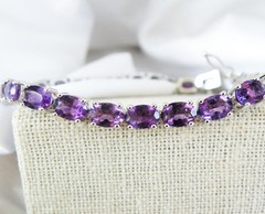Vintage Sterling Silver 925 Heated African Amethyst Tennis Bracelet 7.5″