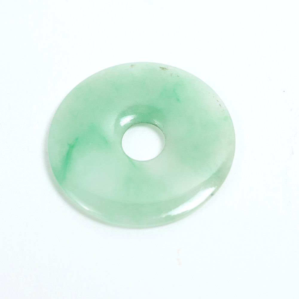 VTG Moss In Snow Variegated Jadeite Donut Pendant ~24mm diam, ~2.53g, no bale