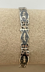 VTG Signed SIAM Niello 925 Sterling Silver Enamel Panel link bracelet 7″