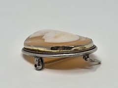 Carved Shell Virgin Mary Cameo Brooch Pin / Pendant 800 Silver Antique 1.25 Inch