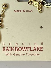 RainbowFlake Genuine 24k Flakes Turquoise Resin 18kt Gold Plate Pierce Earrings