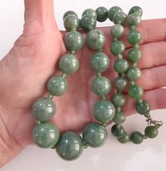 Vintage Faux Green Jade Graduated Bead Necklace Knotted 10 to 20 mm 24 inches